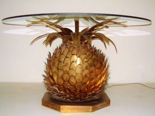 Maison Jansen vintage dining table with pineapple lamp base 1970`s ca, French